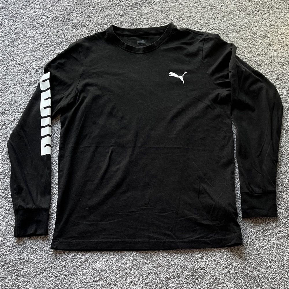 Puma Men's Black Long Sleeve Tee with White Logo